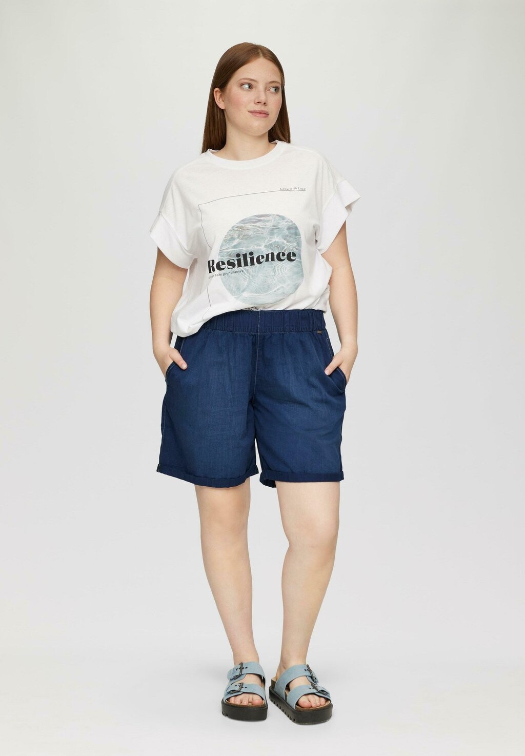 

Джинсовые шорты ABBY SEMI WIDE LEG TURN UP LEG ELASTIKBUND QS, цвет Stone Blue Denim