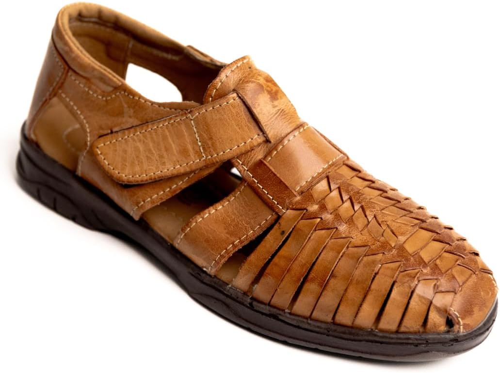 

Мужские кожаные сандалии-руараче ручной работы Mexico en la Piel - натуральная кожа, регулируемый ремешок на липучке, закрытый носок, удобная повседневная обувь без шнурков - доступны в бежевом и цвете мока