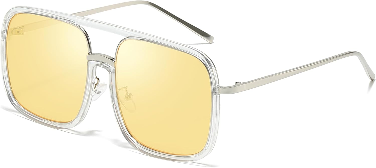 

Солнцезащитные очки-авиаторы SODQW большого размера для женщин. Модные большие квадратные солнцезащитные очки с защитой от УФ-излучения, модель 2025, A03- Clear/Champange