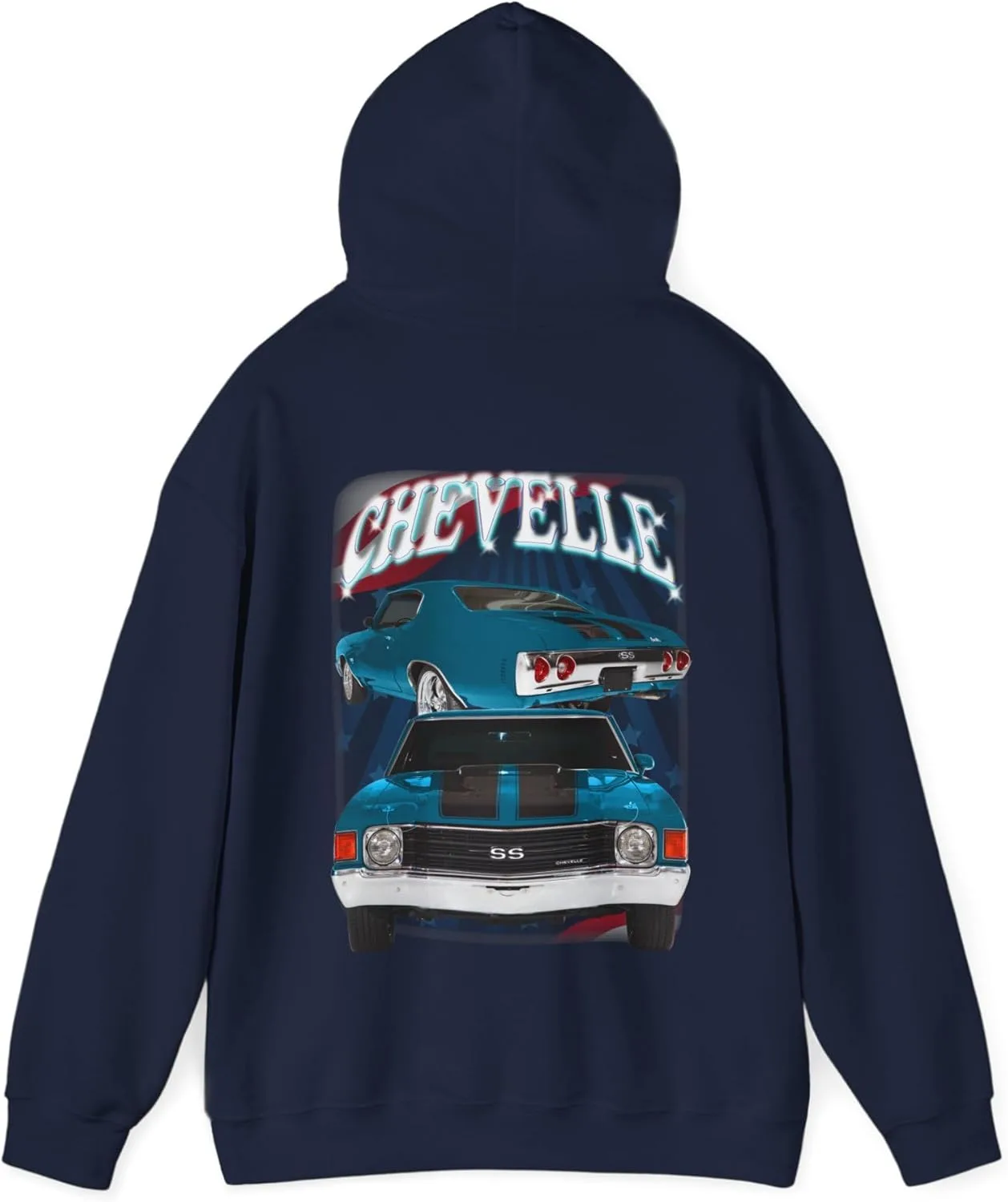 Темно-синяя толстовка с капюшоном в стиле Chevelle 1972 года. Подарок для автолюбителя, классика, хот-род GENERIC, темно-синий — фото 3