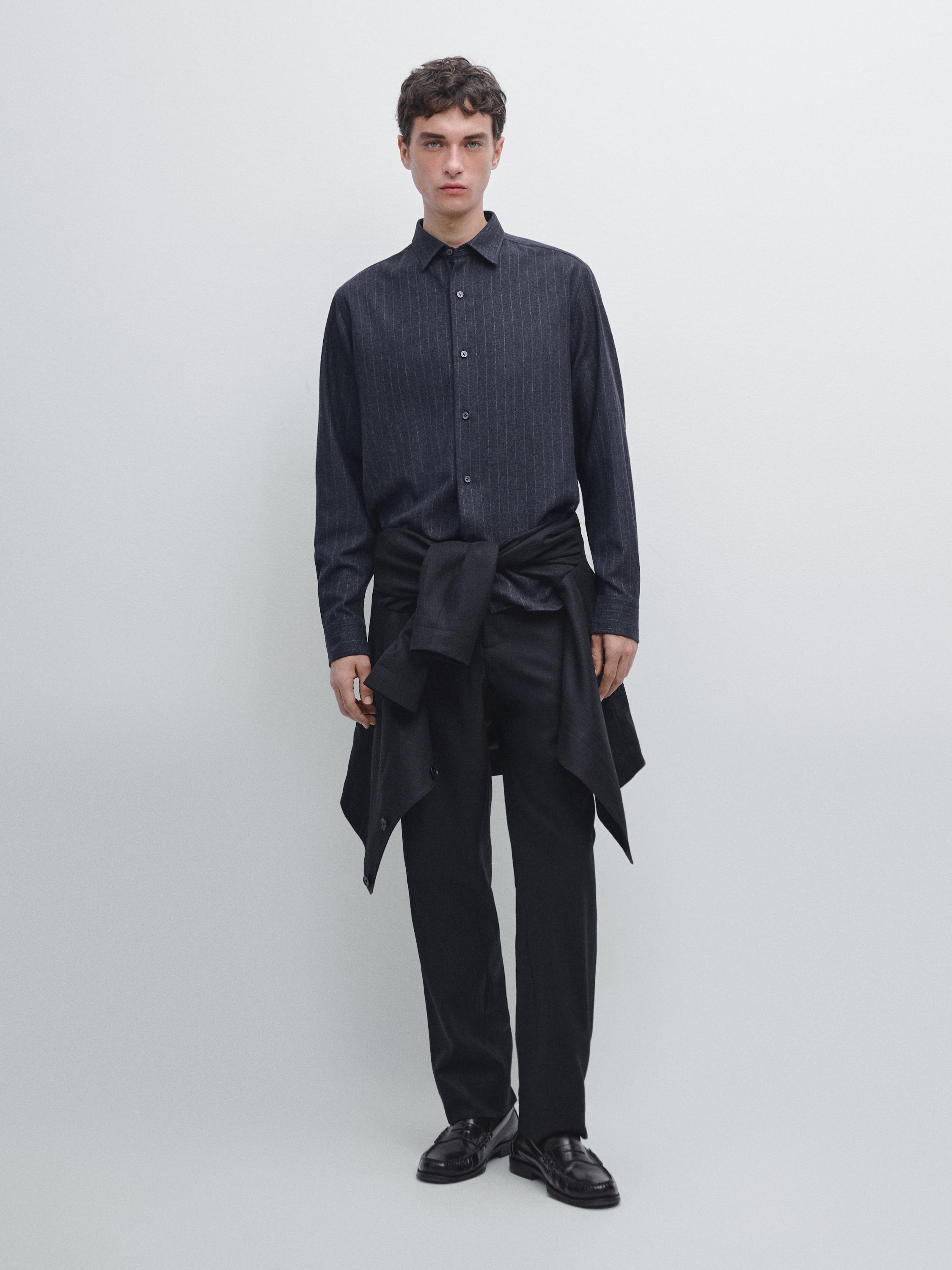 

Рубашка в тонкую полоску классического кроя Massimo Dutti, Medium Blue