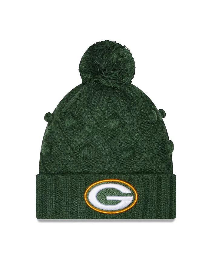 

Большие девочки зеленая Green Bay Packers поджаристая вязаная шапка с манжетами и помпоном New Era