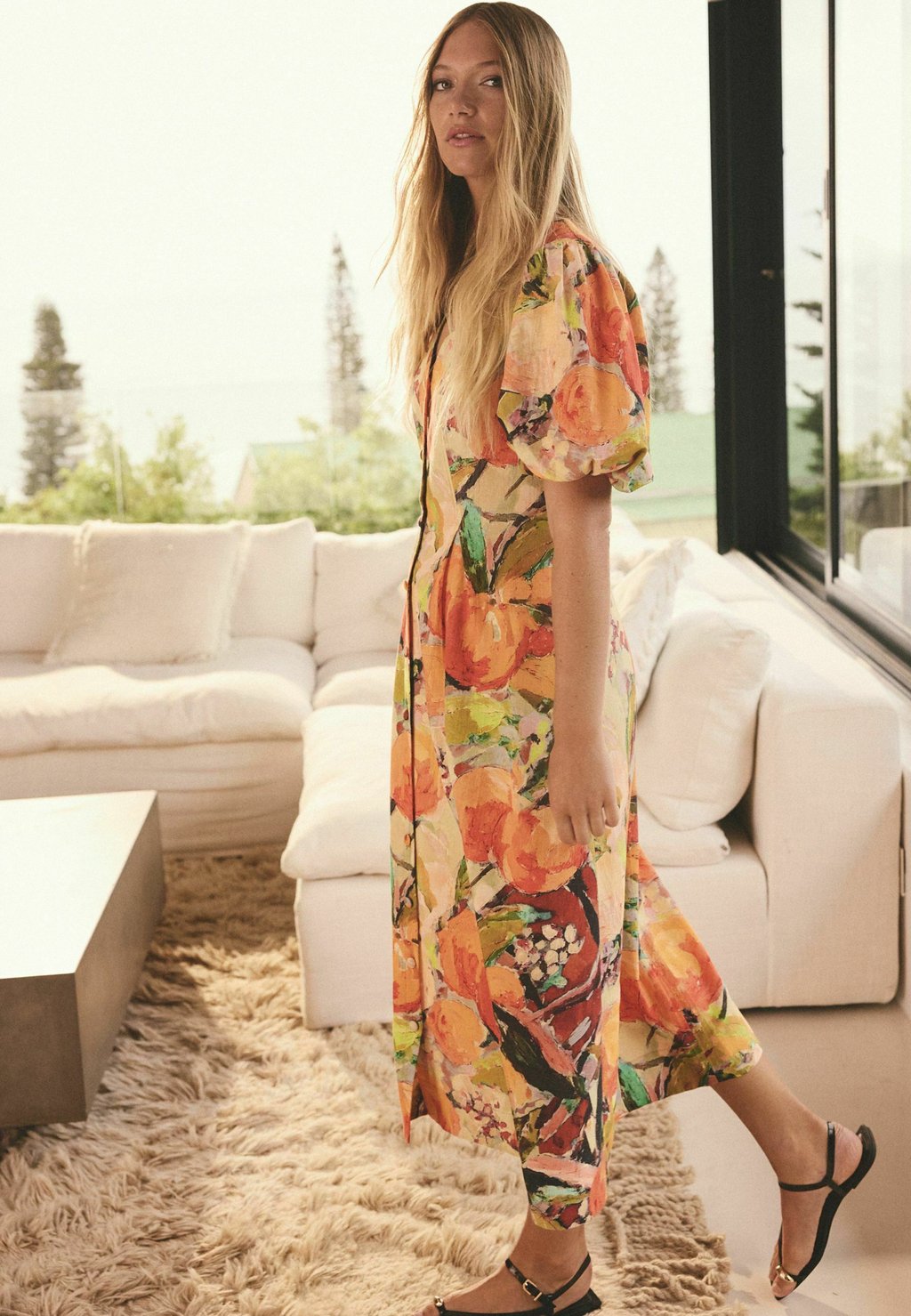 Платье-рубашка BUTTON DOWN PUFF SLEEVE Next, оранжевый — фото 4