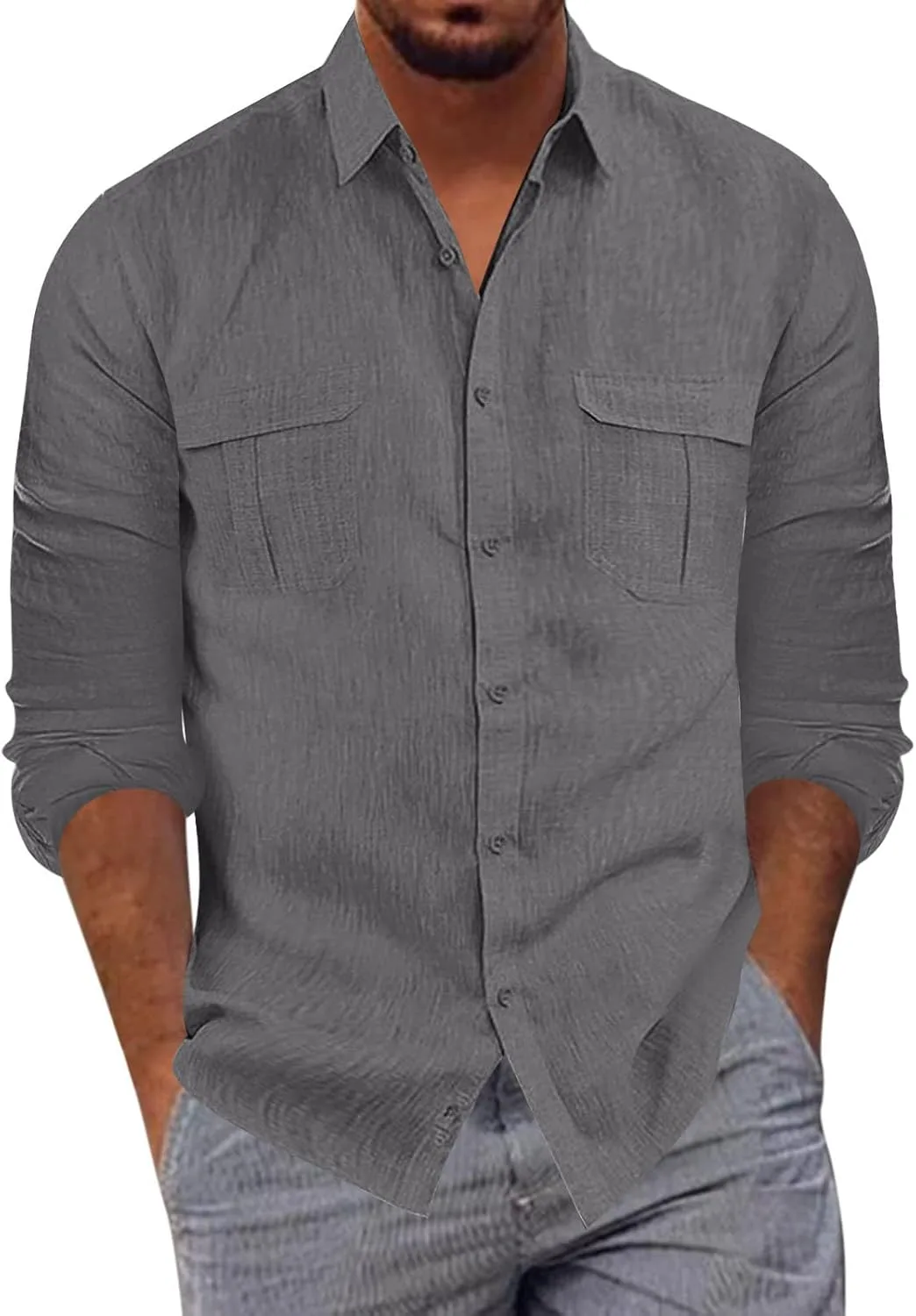 

Мужская рубашка с длинным рукавом 2024, однотонная, с карманом, single breasted, cotton LCMTWX