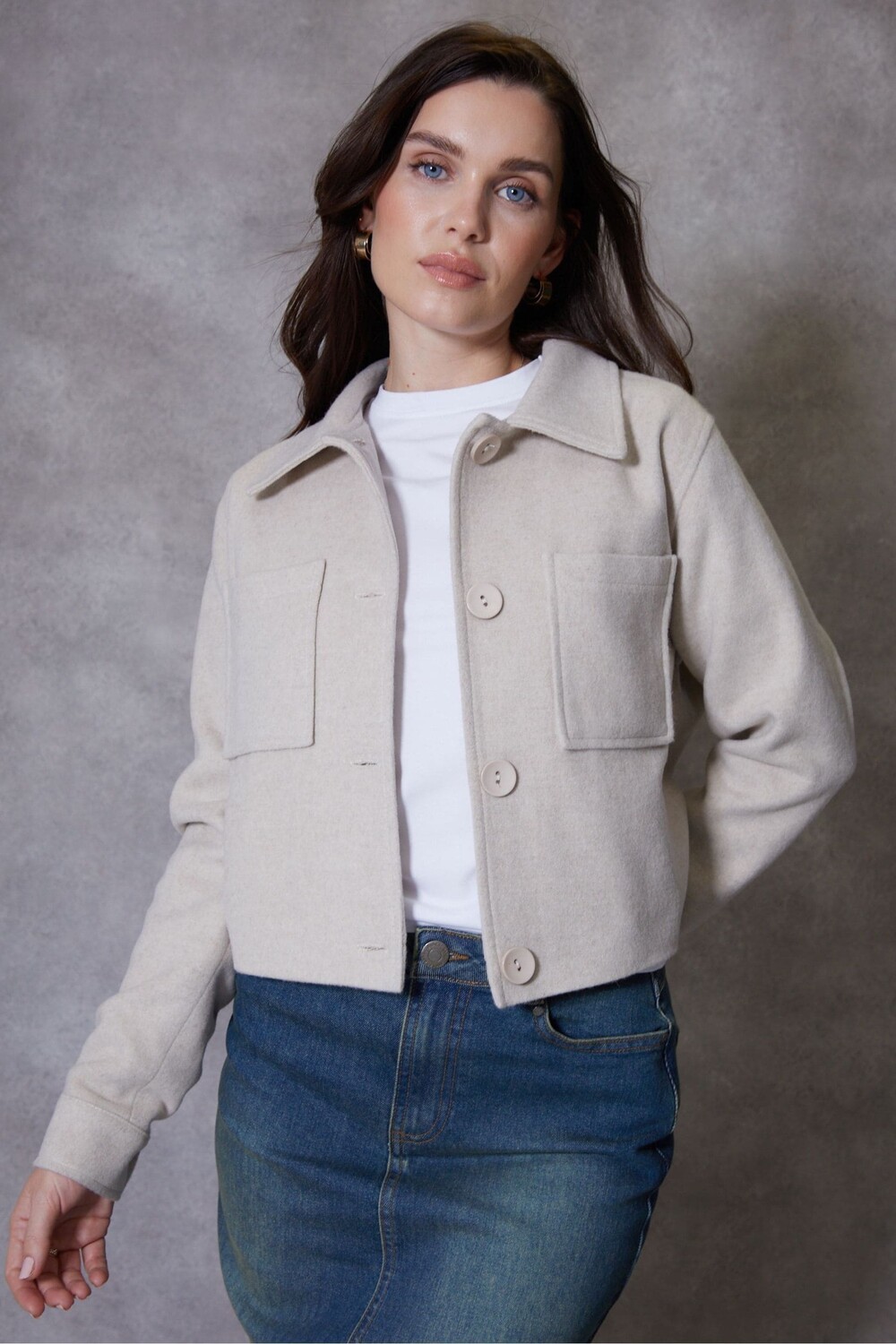 

Укороченная куртка-рубашка из начеса Threadbare, белый