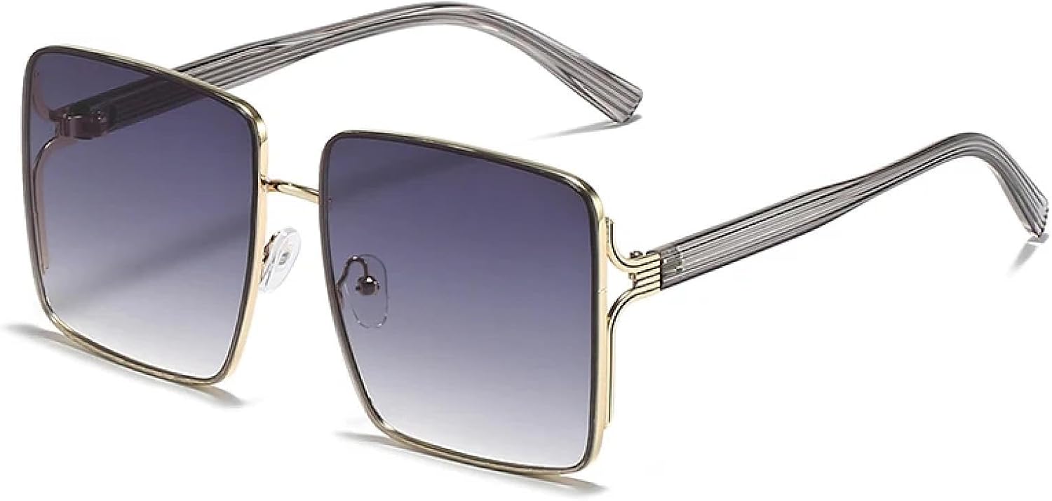 

Солнцезащитные очки в крупной оправе для женщин и мужчин, винтажные очки в металлической оправе, модные, для путешествий и вождения, с защитой от УФ-излучения UV400 TKKTLLT, Gray Gradient Gray