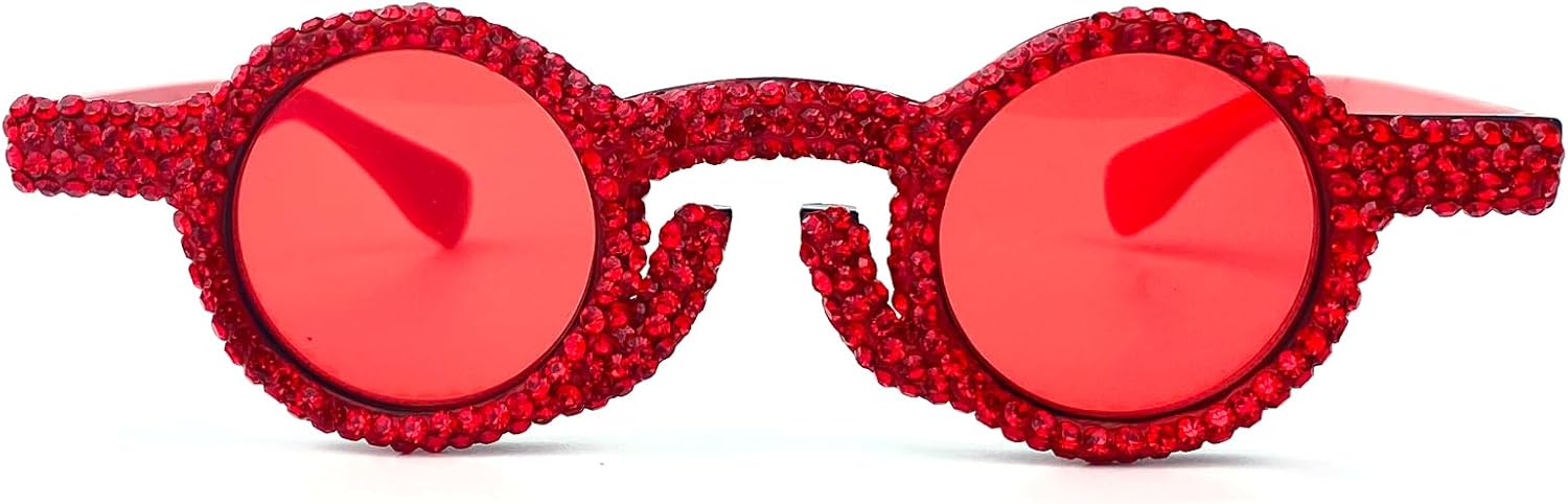 

Модные круглые солнцезащитные очки со стразами для женщин в стиле 90-х, блестящие, в стиле хиппи, с бриллиантами, для маленького лица, аксессуары в стиле диско mincl, Red