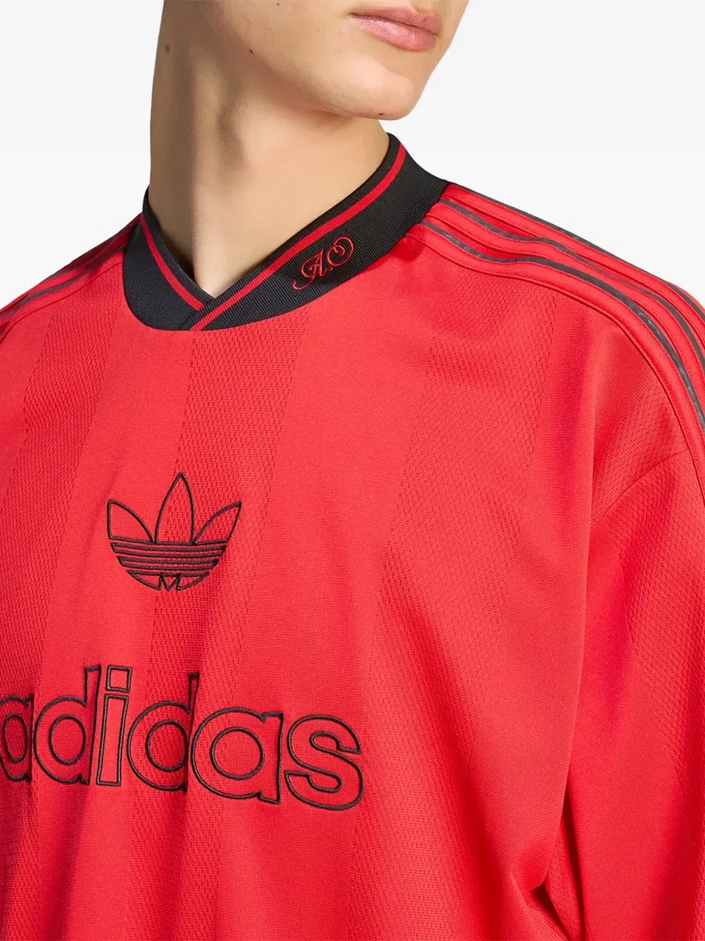 Футболка оверсайз с вышитым логотипом Adidas, красный — фото 4