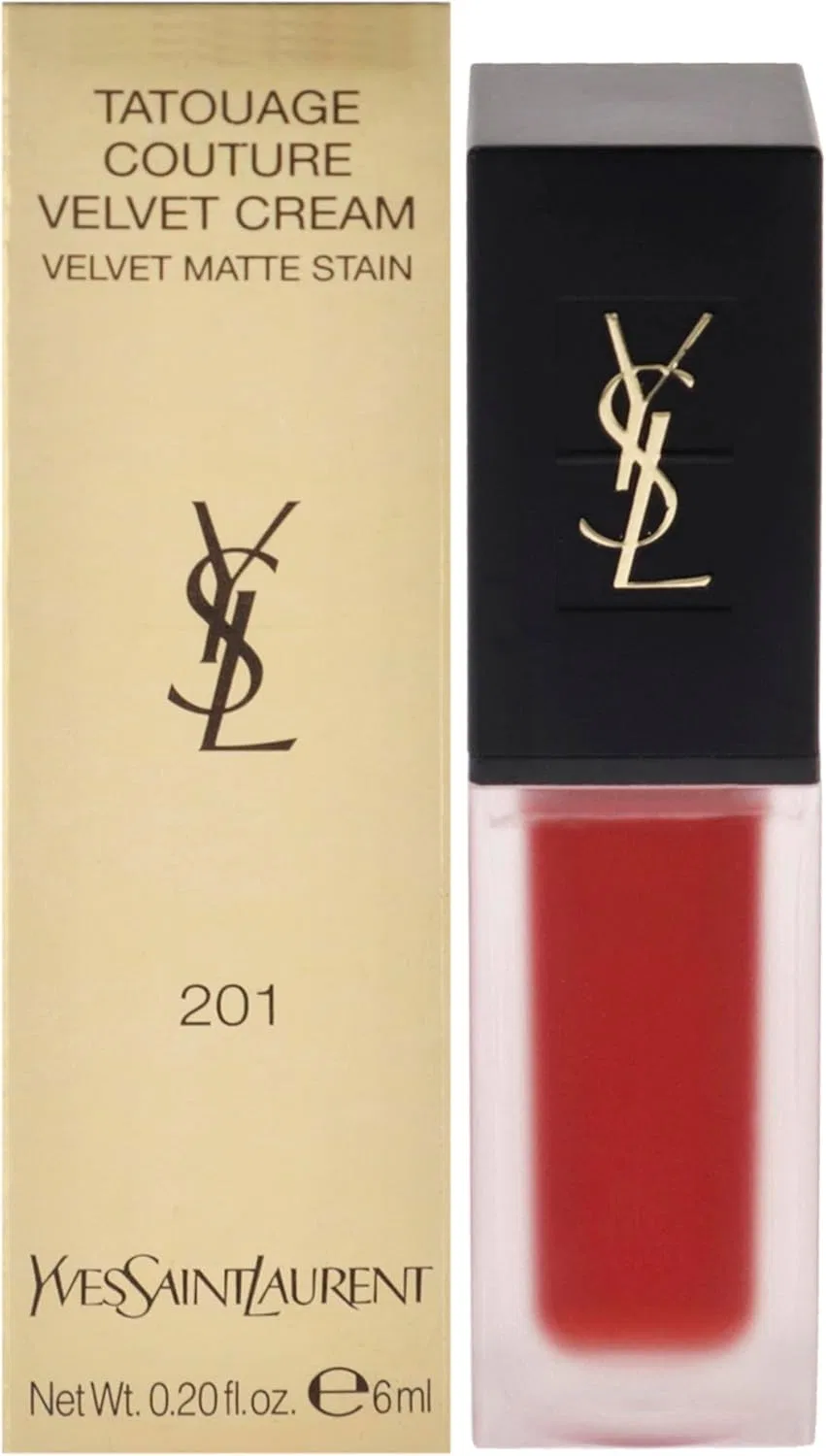 Матовая жидкая помада Yves Saint Laurent Couture Velvet Cream, оттенок 201 Rouge Tatouage, 6 мл