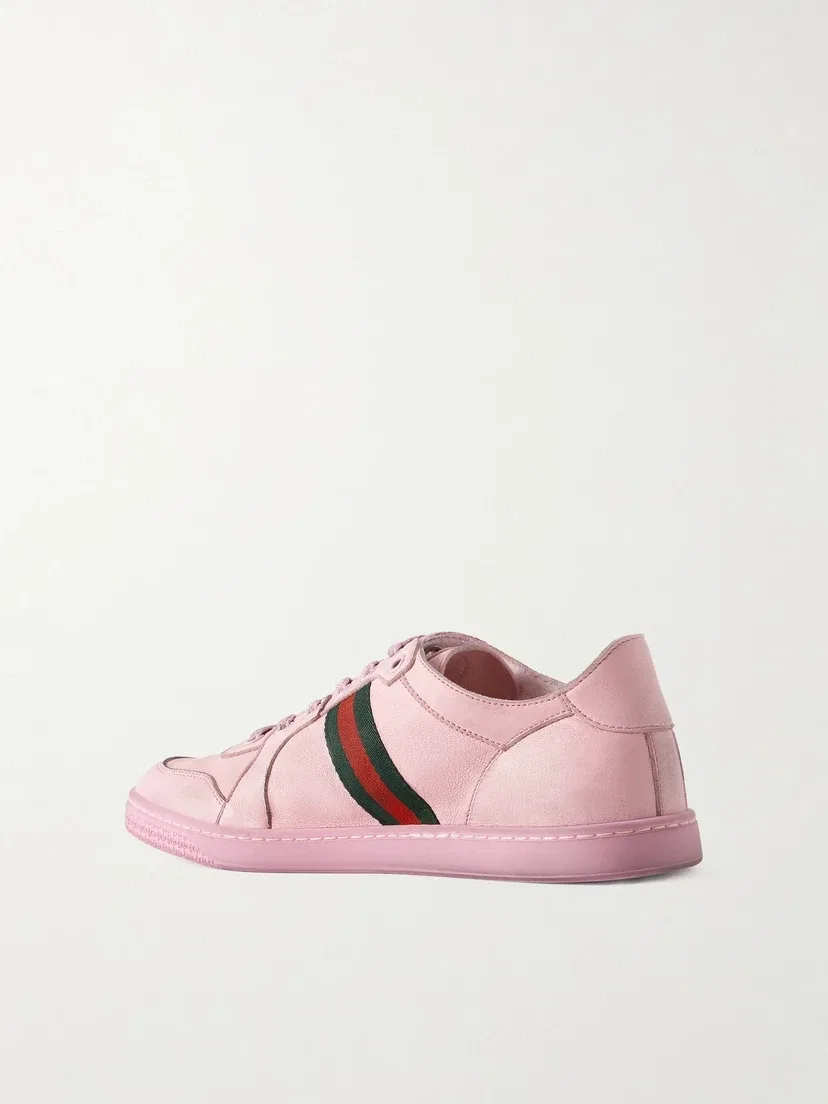 Кожаные кроссовки GUCCI Stretch с отделкой из изношенной тесьмы, розовый — фото 3