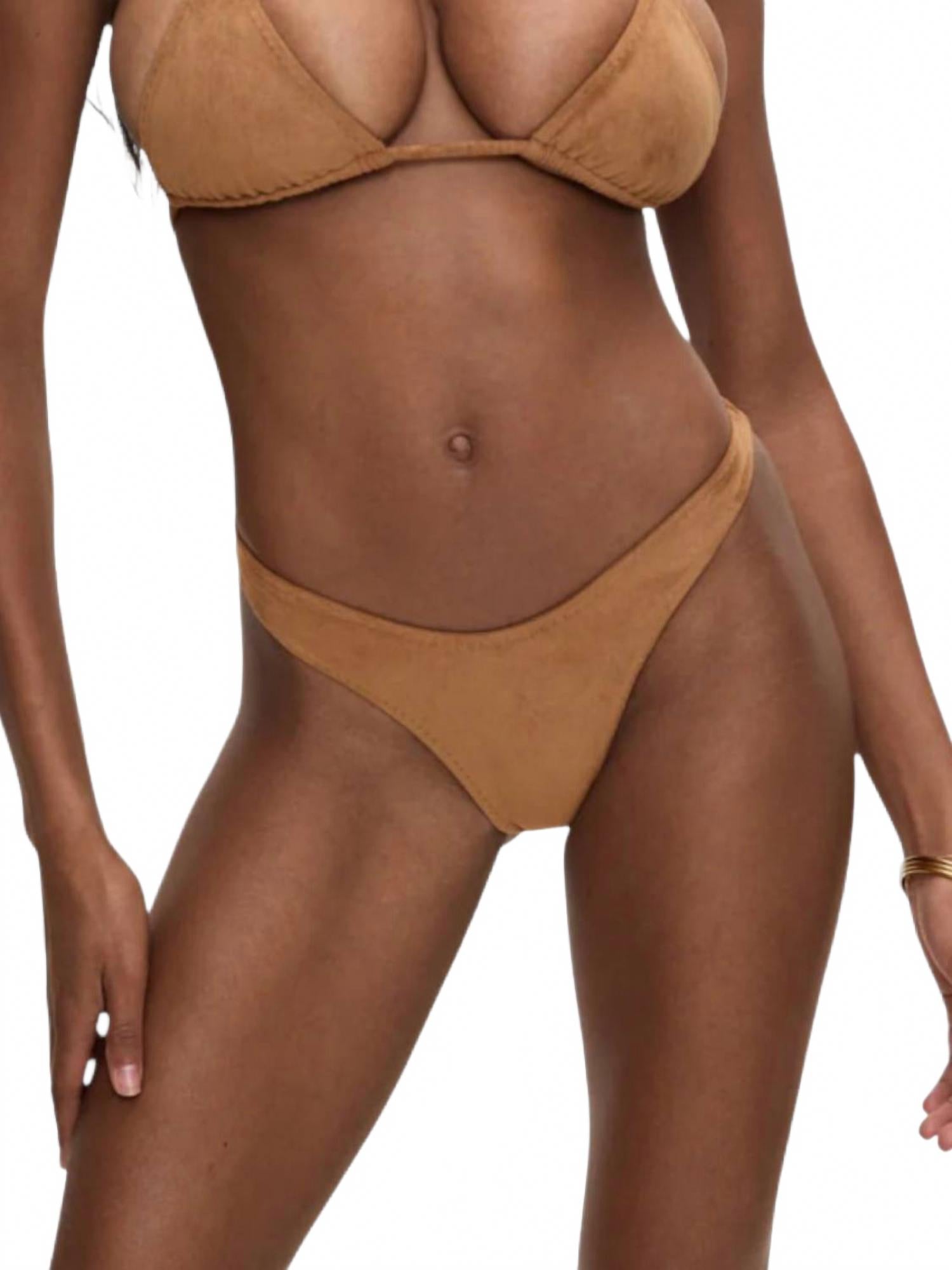 

Бикини-трусы Bella Hadid Full Moon в замше цвета загара Frankies Bikinis, Sunkissed Suede