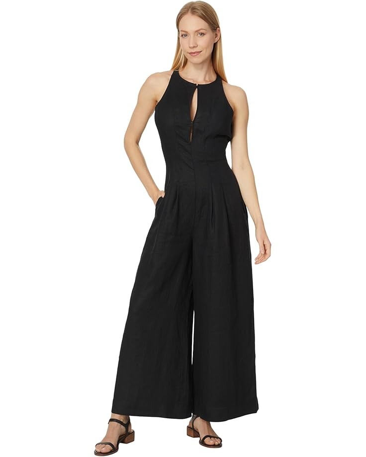 

Брюки Madewell Seamed Wide-Leg Jumpsuit in 100% Linen, цвет True Black