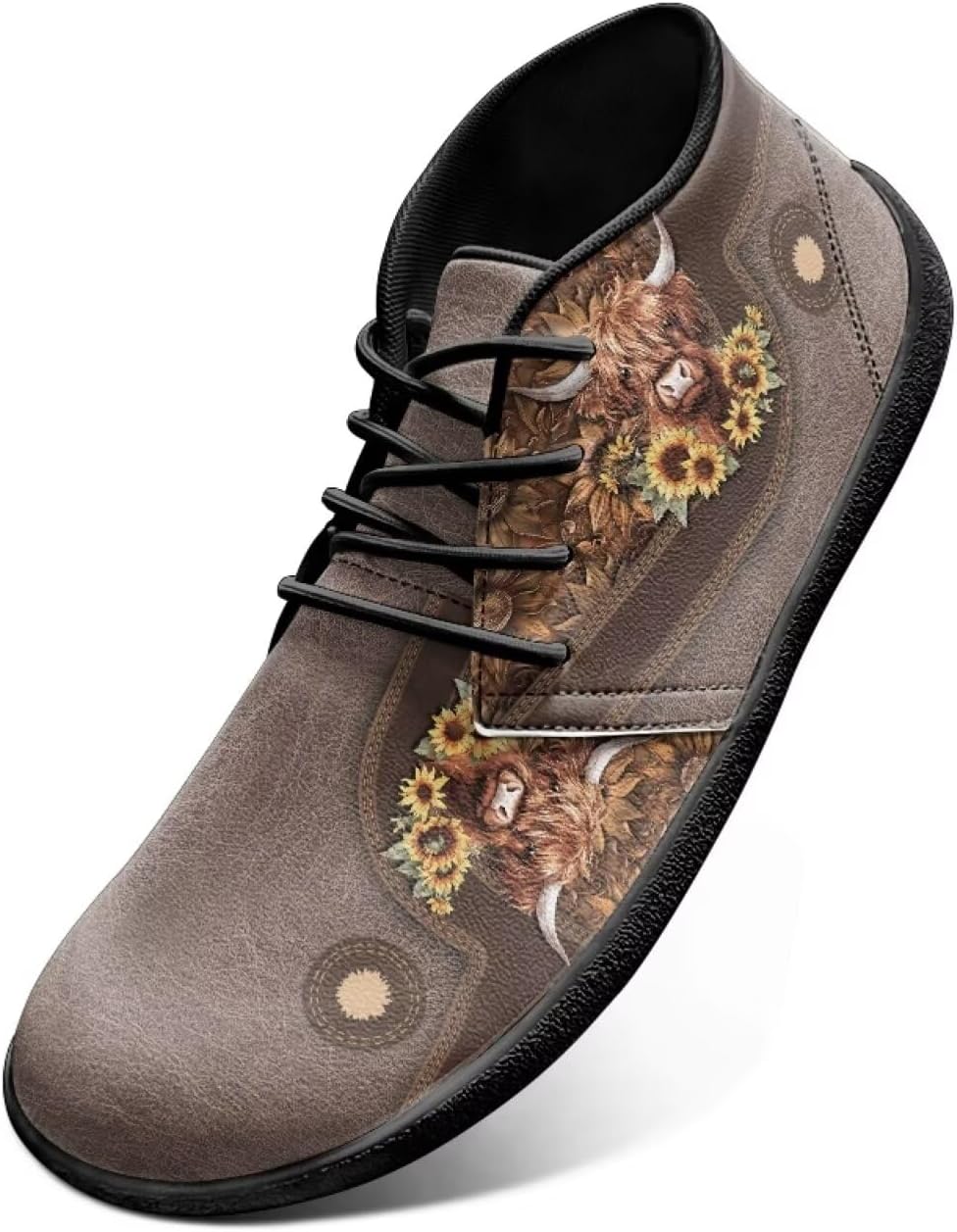 

Мужские классические кроссовки с шнуровкой, кожаные, с широкой носочной частью, удобные, с животным принтом, для бега и спорта, повседневная уличная обувь Chririnla, Sunflower Highland Cow