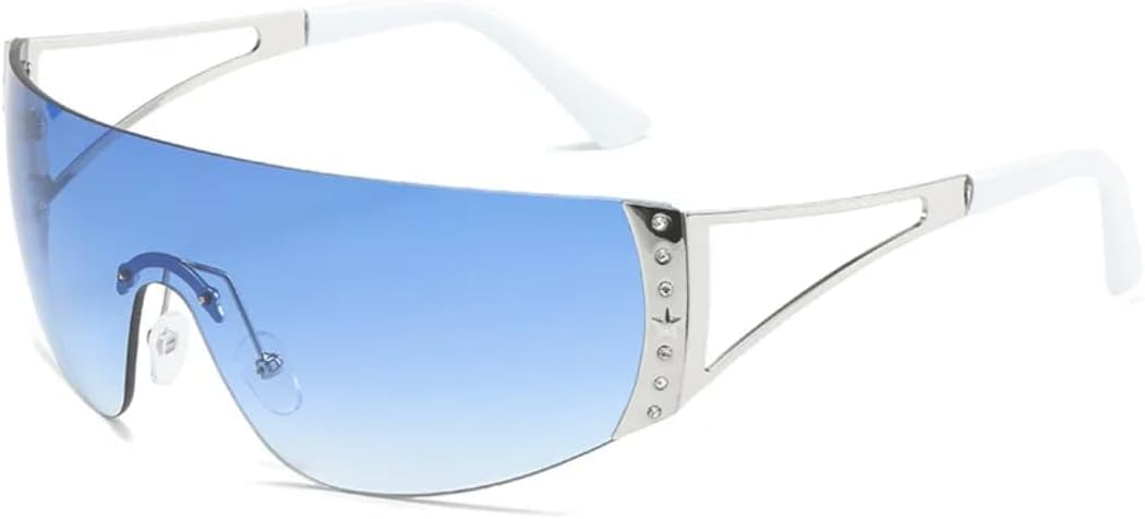 

Солнцезащитные очки без оправы для женщин и мужчин, спортивные солнцезащитные очки с плоской верхней частью, градиентные линзы, защита от УФ-излучения UV400 VVTWSSW, White Blue