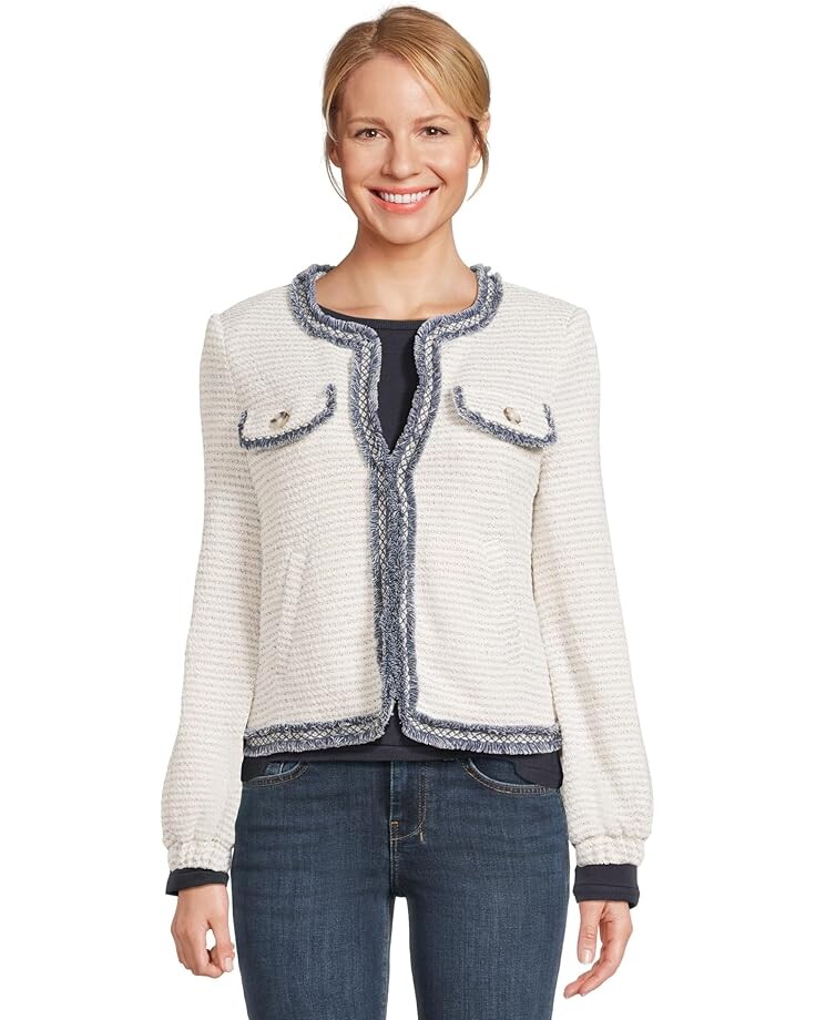 

Свитер Liverpool Los Angeles Collarless Jacket w Fray Detail, цвет Cream Navy Boucle