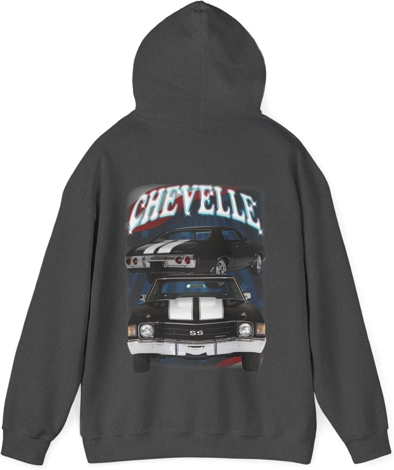 Черная толстовка с капюшоном для Chevrolet Chevelle 1972 года. Подарок для автолюбителя. Nova, Corvette, Charger, классический, хот-род GENERIC, Dark Heather — фото 3
