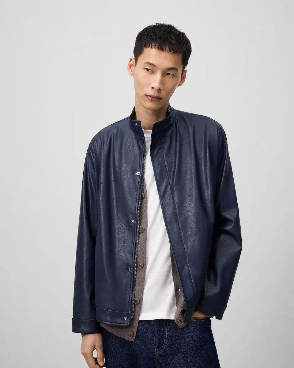 

Мужская куртка в байкерском стиле из некожаной кожи Adolfo Dominguez, тёмно-синий