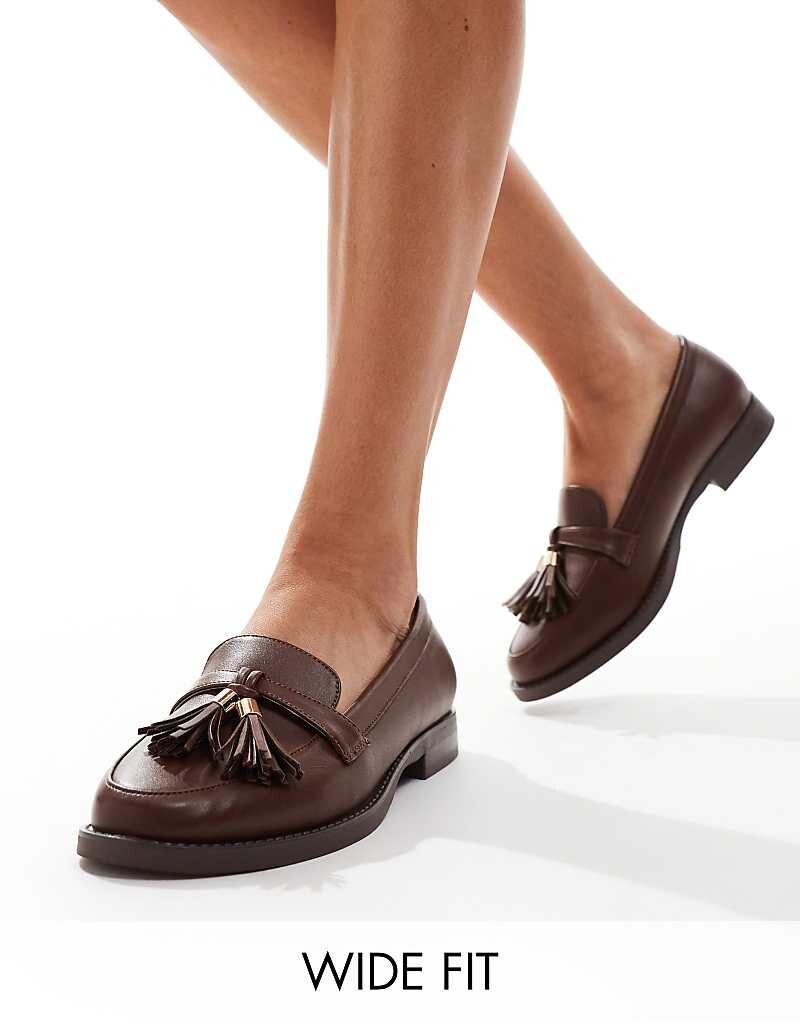 

London Rebel Wide Fit – Katy – коричневые туфли на плоской подошве