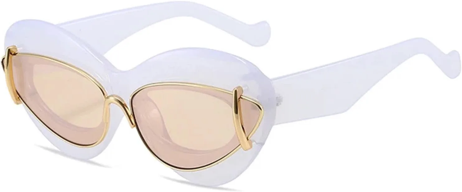 

Ретро-солнцезащитные очки «кошачий глаз» большого размера для женщин и мужчин, модные, с уникальными линзами, защита от УФ-излучения UV400 TVTBBVV, Clear Champagne