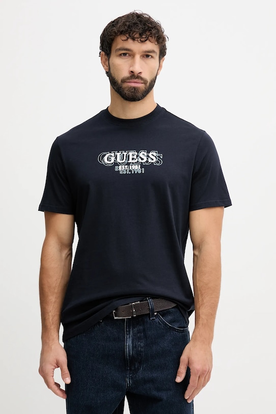 

Хлопковая футболка Guess, темно-синий