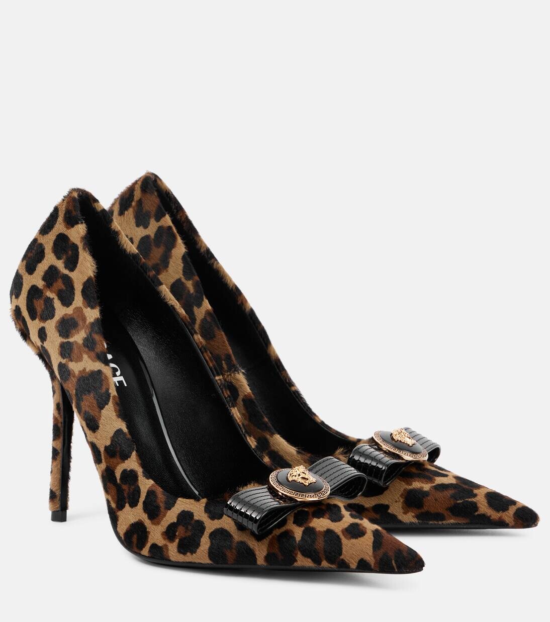 Туфли-лодочки La Medusa из телячьей шерсти с анималистичным принтом Versace, цвет brown+black versace gold