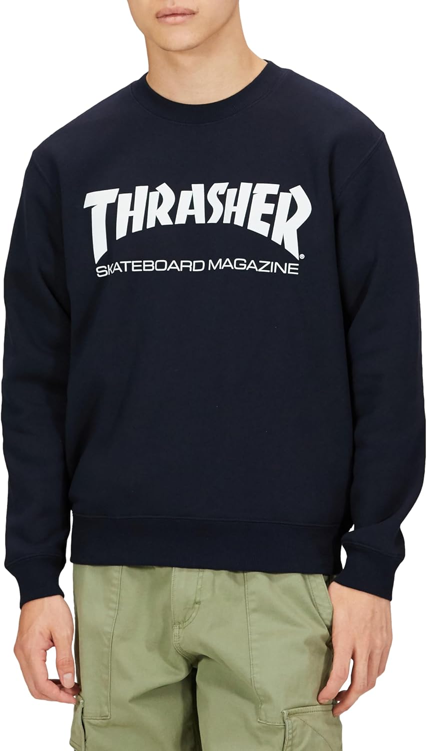 

Мужская толстовка с круглым вырезом Slasher TH8401 (с логотипом бренда) в классическом стиле Thrasher, темно-синий/белый