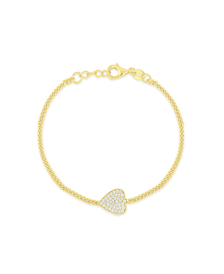 

Браслет из желтого серебра с горизонтальной цепочкой в форме сердца, инкрустированной фианитами, длиной 7 дюймов Etoielle, No Color