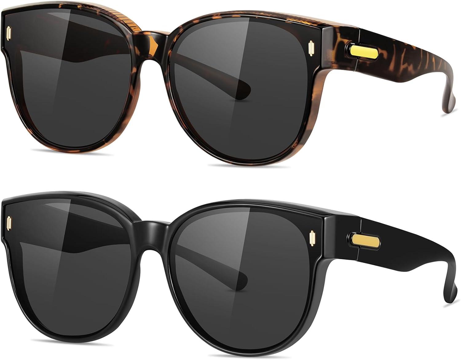 

Поляризованные солнцезащитные очки для женщин, надеваемые поверх обычных очков, модные большие круглые очки, защищающие глаза от ультрафиолета UV400, идеально подходят для вождения YMRFW, 2pack (Tortoise/Gray+black/Gray)