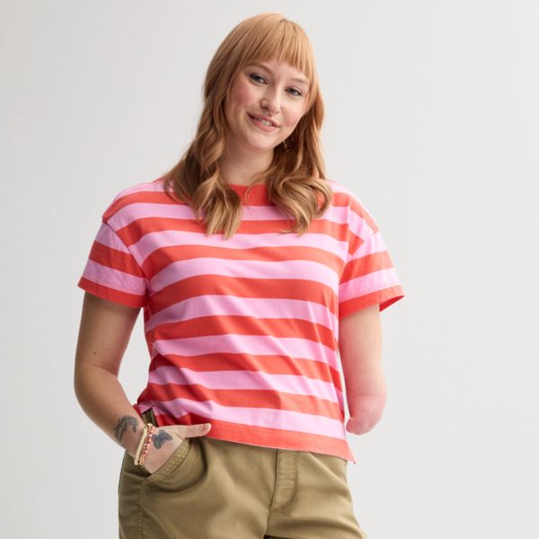 

Женская адаптивная футболка свободного кроя Sonoma Goods For Life, цвет pink red stripe