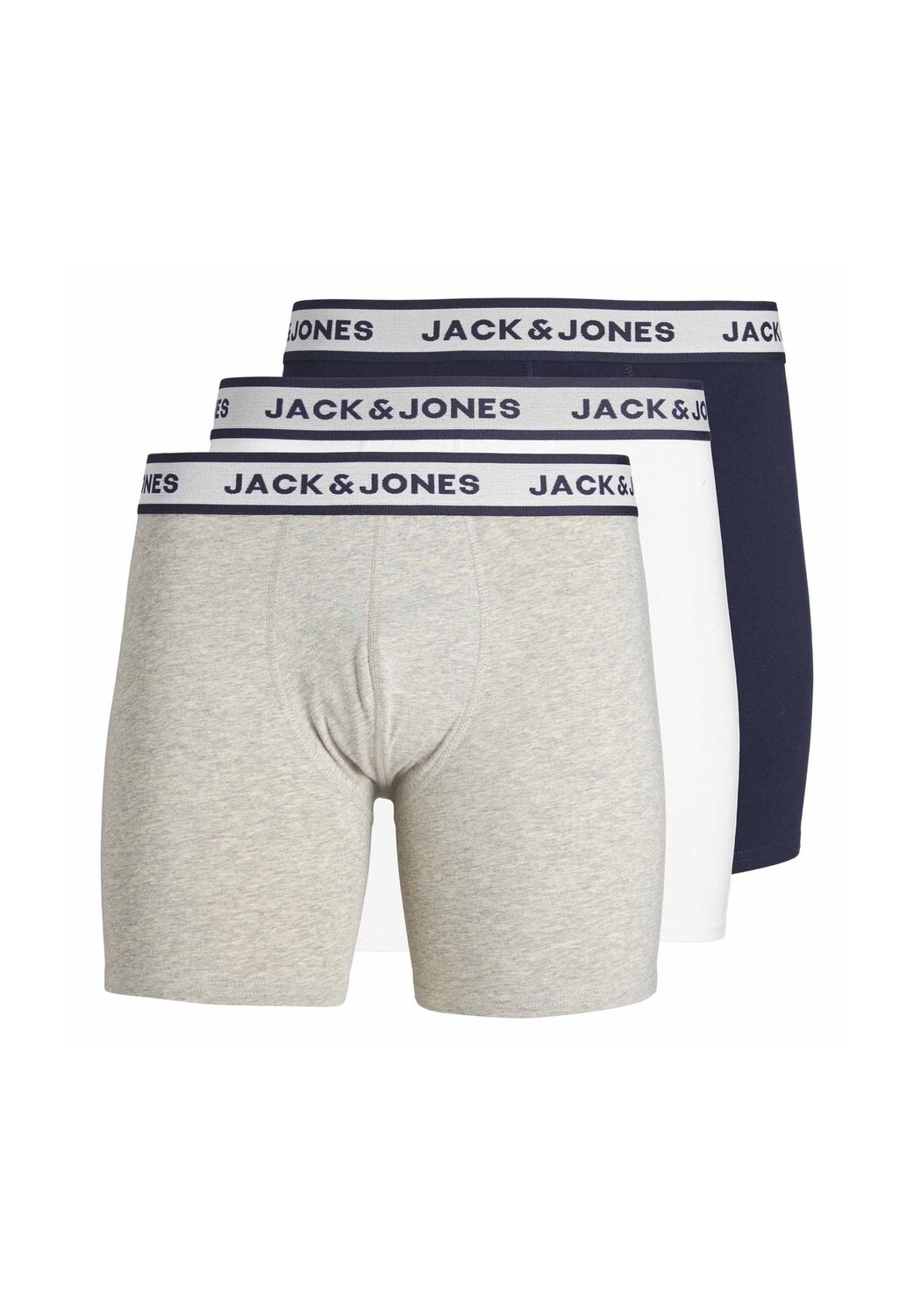 

Мужские боксеры, 3 шт. - JACSOLID, хлопок стрейч, однотонный JACK & JONES, цвет Grau Navy