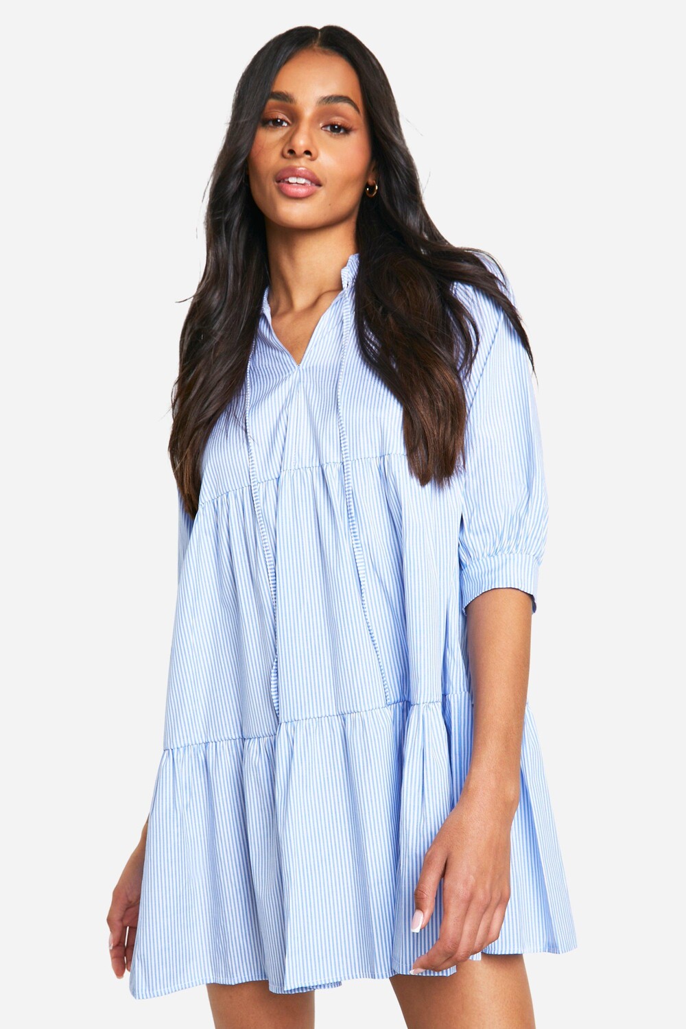 

Высокое свободное платье из тканой полоски boohoo, синий