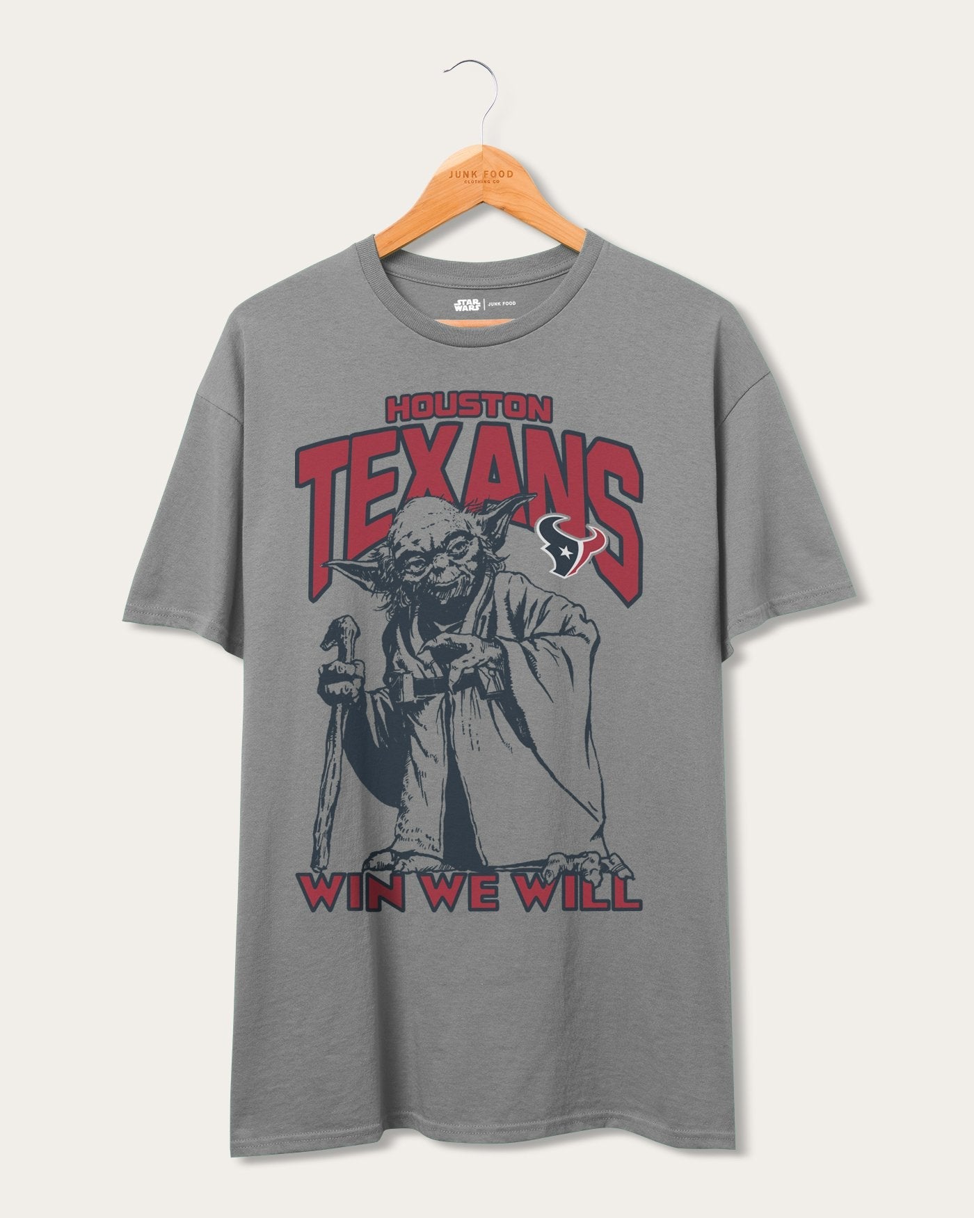 

Футболка Texans Star Wars Yoda Win We Will Fan Junk Food Clothing, цвет graphite