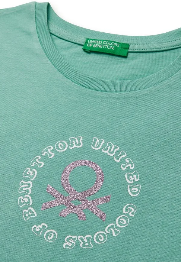 Футболка с блестящим принтом. футболка с принтом United Colors Of Benetton, Green — фото 3