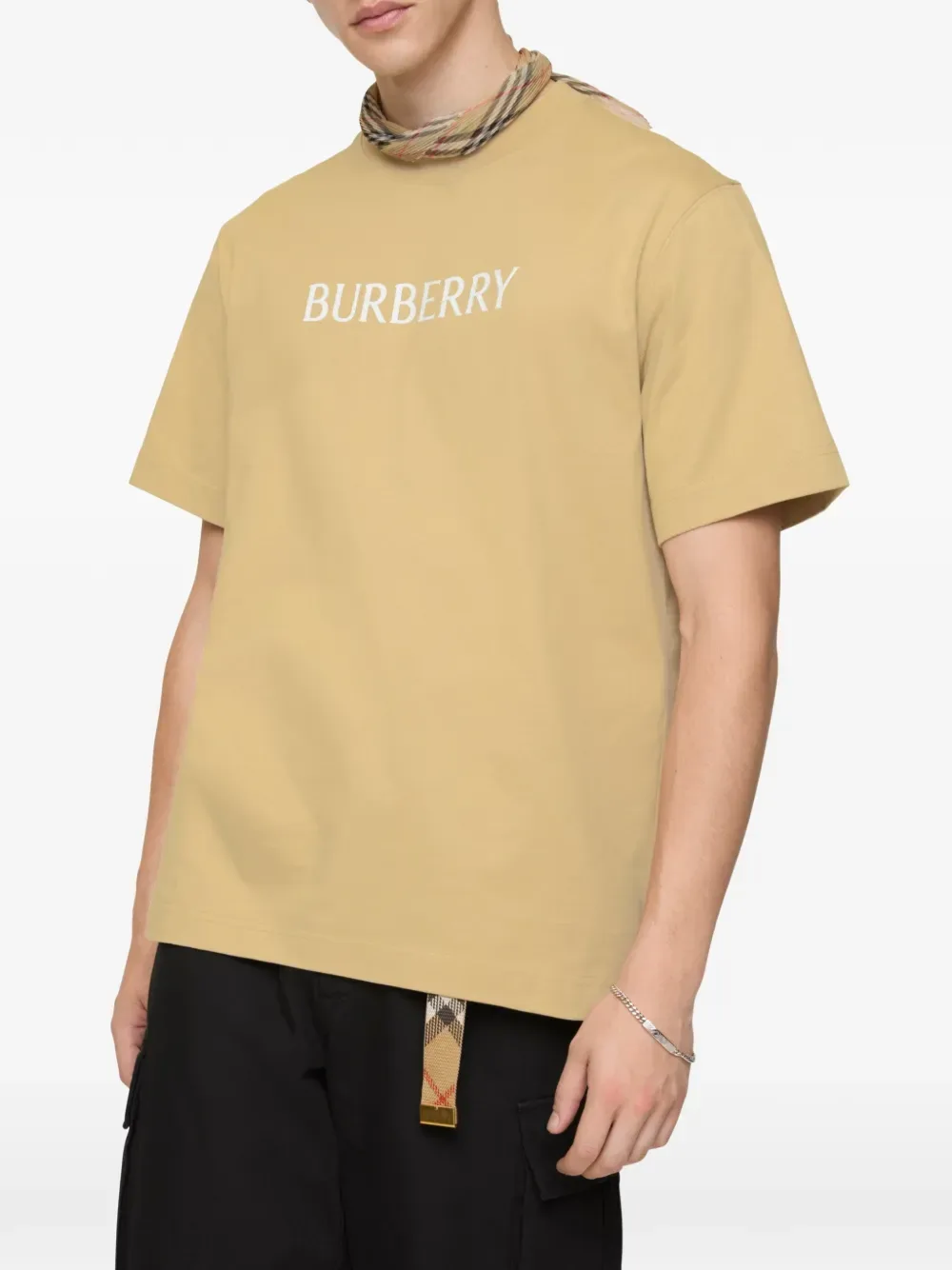 Футболка BURBERRY хлопковая с логотипом, бежевый — фото 2