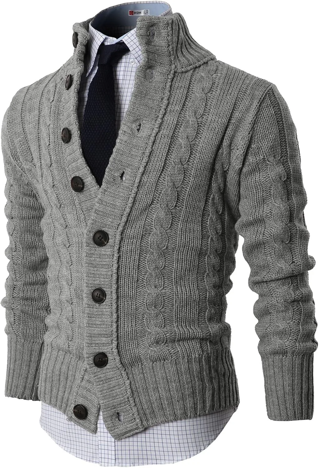 

Теплый кардиган H2H с кабельной вязкой и пуговицами