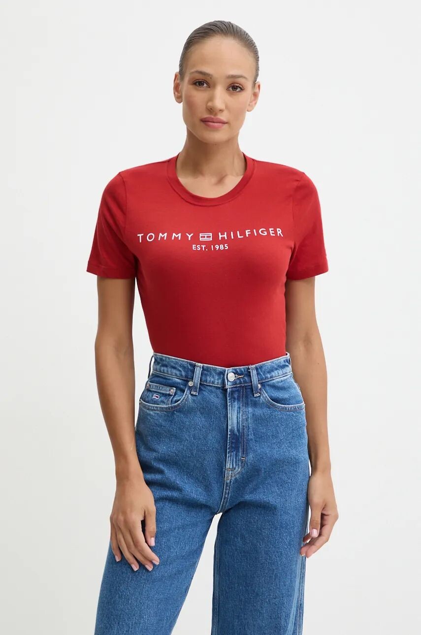 Хлопковая футболка Tommy Hilfiger, гранатовый — фото 2