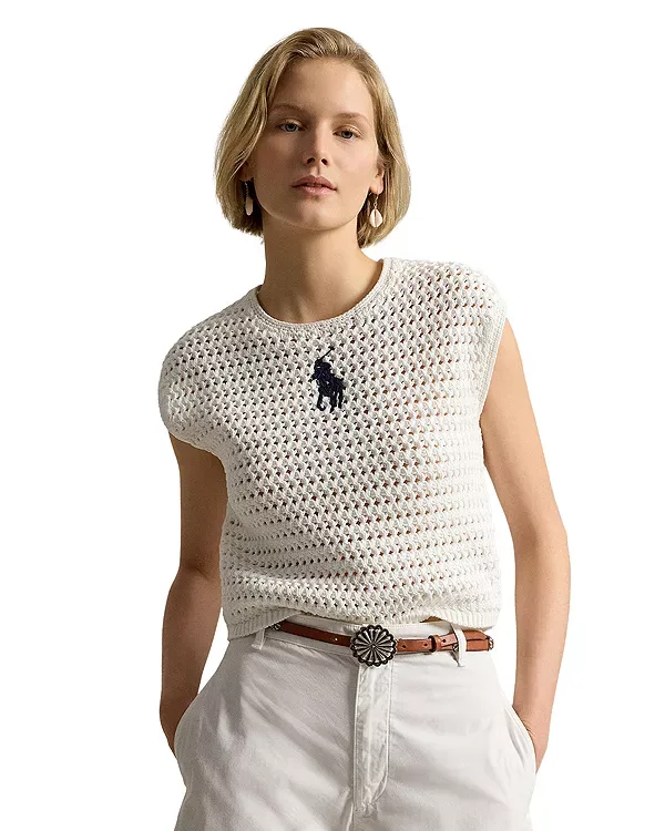 Вязаный свитер с изображением большого пони Ralph Lauren, White