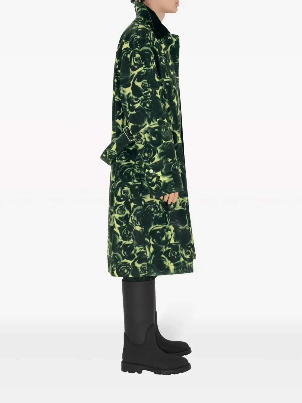 Пальто Burberry Длинное хлопковое с принтом роз, зеленый — фото 3