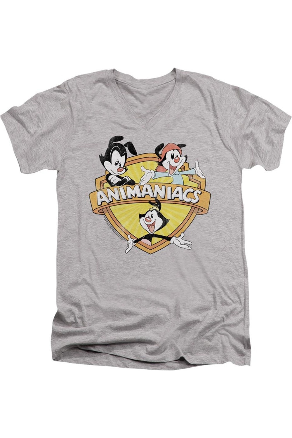 

Футболка Animaniacs Shielded Animaniacs с коротким рукавом и V-образным вырезом для взрослых из хлопка премиум-класса / футболка Gildan, цвет athletic heather