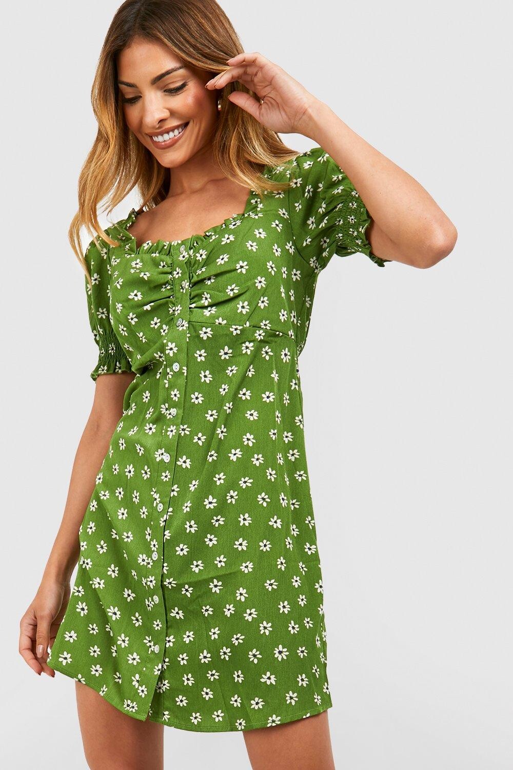 

Сарафан с цветочными рукавами Boohoo, зеленый