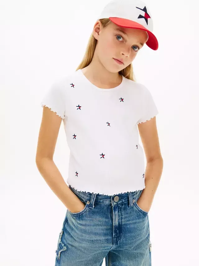 Детская футболка с коротким рукавом и принтом в виде звезд, белая Tommy Hilfiger