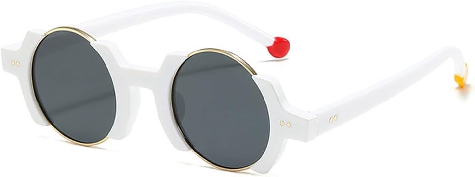 

Популярные модные круглые женские солнцезащитные очки в стиле панк, ретро-очки с заклепками, мужские модные желто-синие солнцезащитные очки с градиентным переходом цвета и защитой от УФ-излучения UV400 TKKTLLT, White Grey