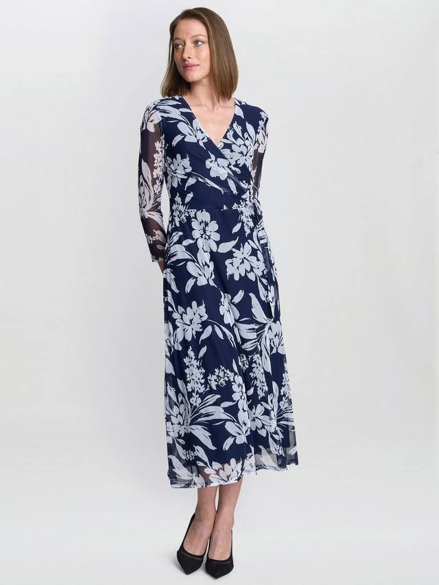 

Платье миди Jan Floral Chiffon Wrap Gina Bacconi, Navy/Multi