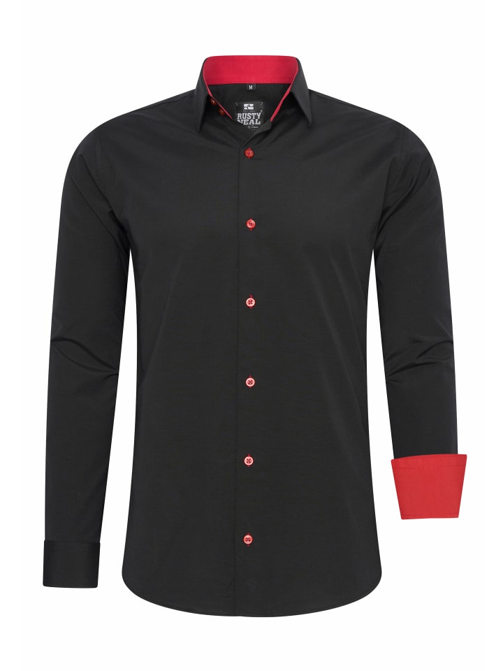 

Рубашка делового покроя, облегающего кроя, из высококачественного хлопка-стрейч, черного/красного цвета Rusty Neal