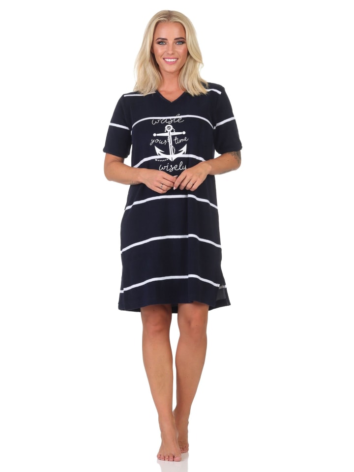 

Ночная рубашка из махровой ткани с короткими рукавами, в морском стиле, размер 125 214 93 920, цвет темно-синий NORMANN