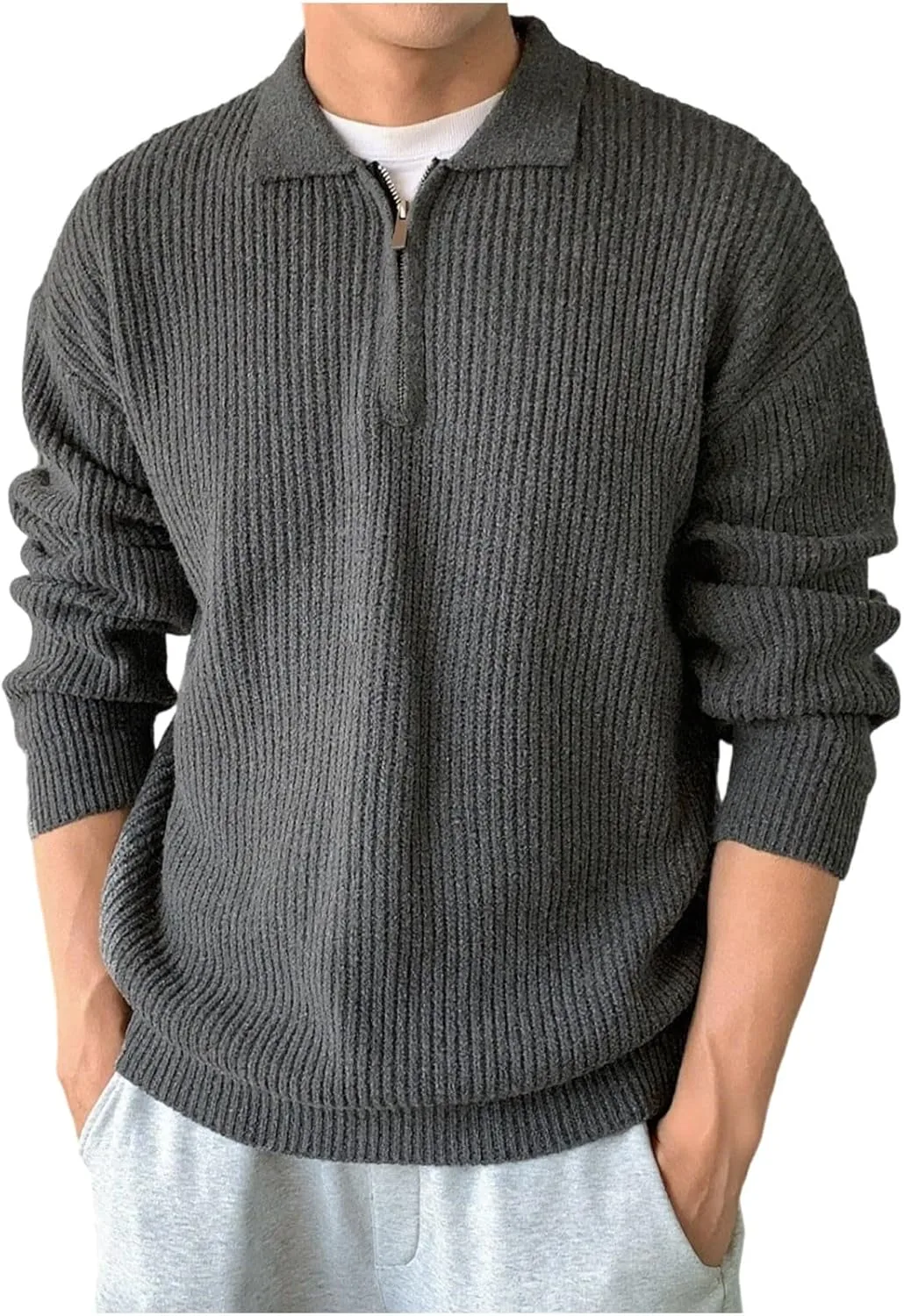 

Мужской свитер-пуловер Quarter Zip Loose Fit с лацканом