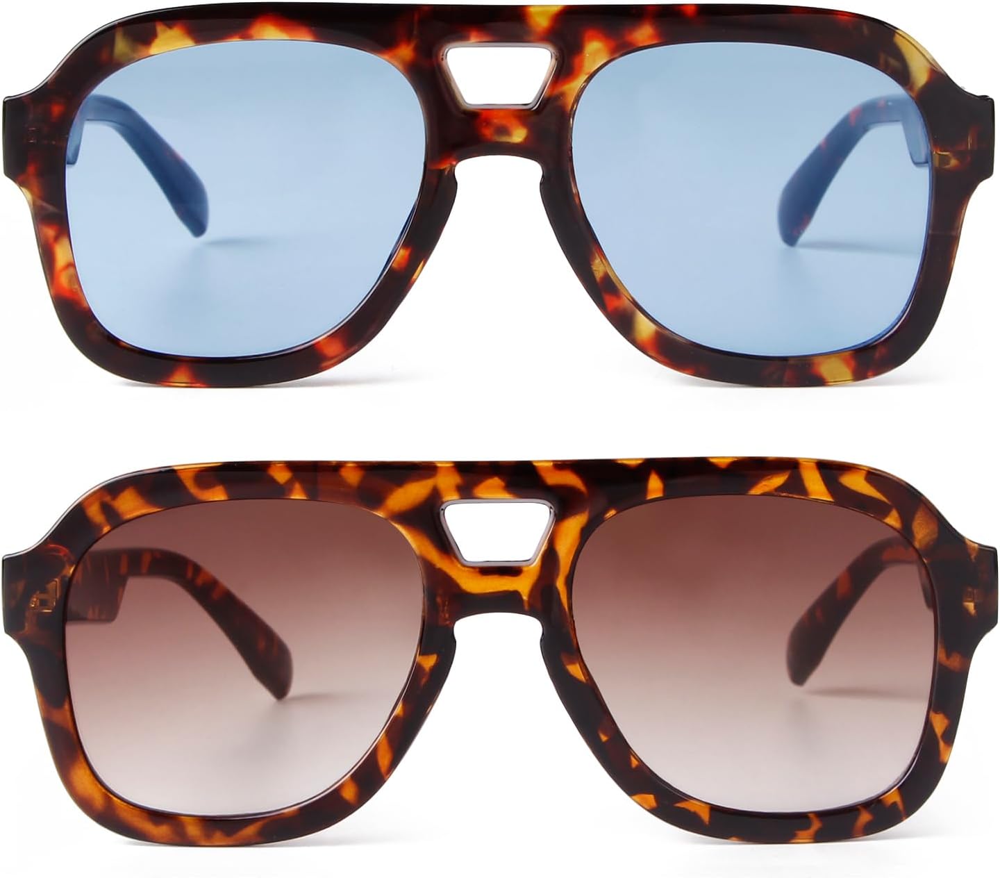 

Солнцезащитные очки-авиаторы JUDOO в стиле ретро 70-х, квадратные, для женщин и мужчин, модные, прямоугольные, с двойной перемычкой, геометрическим рисунком, Tortoise Shell Frame/Light Blue Lens+ Tortoise Shell Frame/Brown Lens