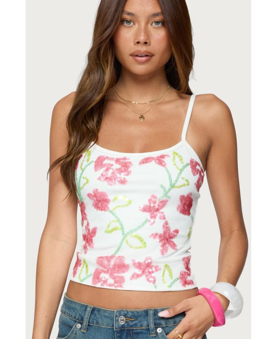 

Женская майка с вышивкой бисером и цветочным узором Edikted, Mix