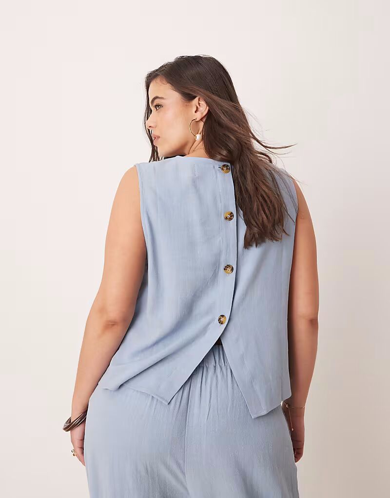 

Льняной топ-футляр ASOS DESIGN Curve синего цвета