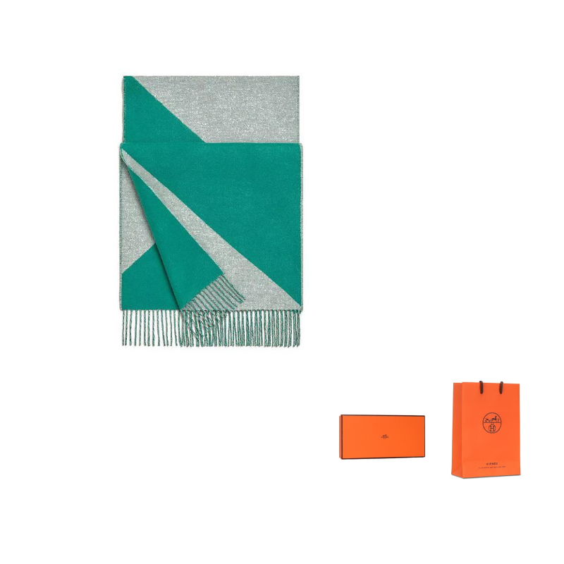 

Вязаный шарф Casaque унисекс HERMES, светло-серый/sapphire зеленый